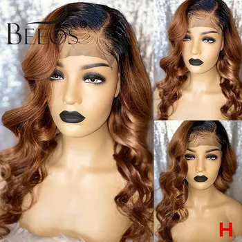 

Beeos 180% 360 Lace Front Human Hair Wigs Ombre Brown Colored Body Wave Brazilian Remy Pre Plucked With Baby Hair Bleached Knots