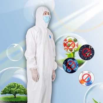 

Breathable Disposable Coveralls Isolation Suit Safety Protective Clothing Hooded Suit Dust-proof Coveralls Antistatic