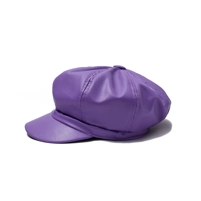 Purple Pu женский берет осень зима восьмиугольная шапка шапки стильный художника кепка газетчика черный желтый шапки-береты - Цвет: Purple