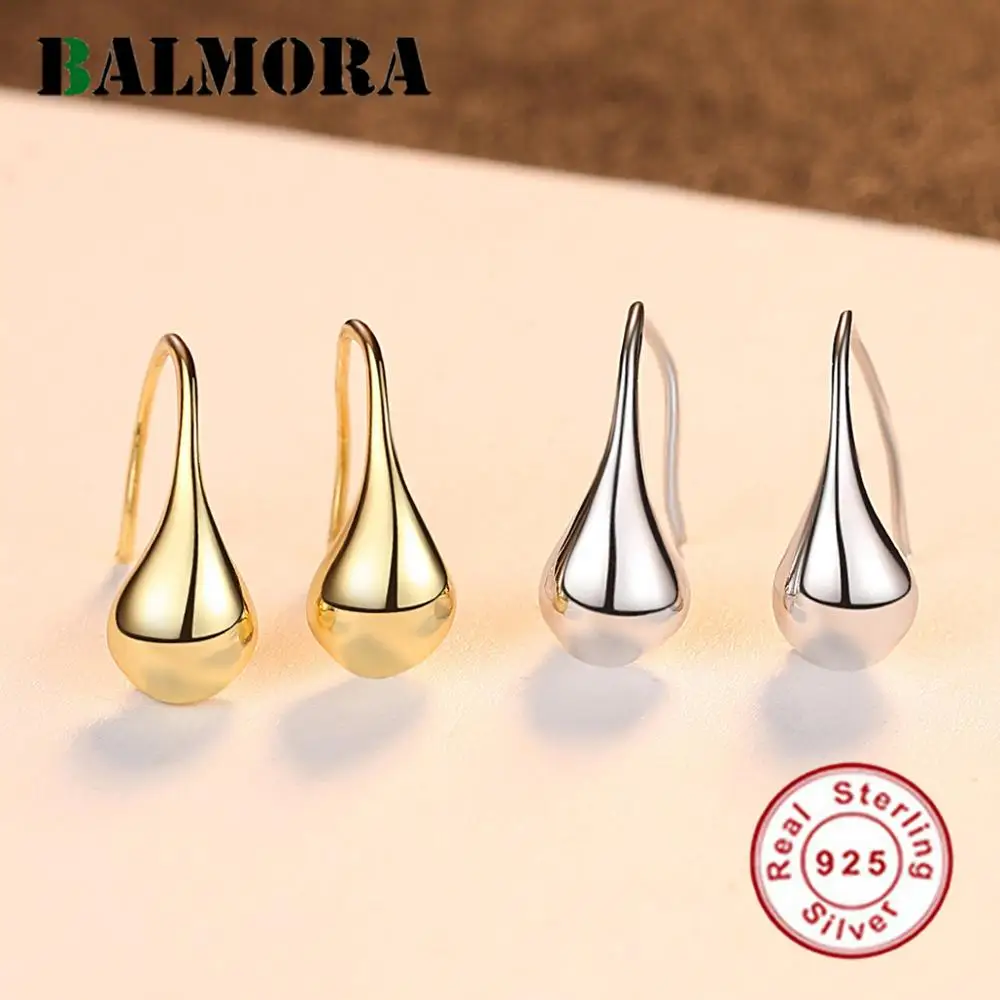 

BALMORA 100% Real 925 Sterling Silver Minimalist Water Drop Stud Earrings for Women Girl Korea Style Christmas Gifts Jewelry