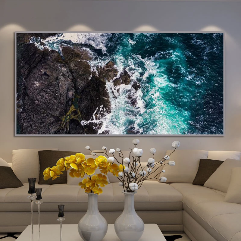 

Large Craggy Rocks and Coastline View Canvas Paintings On the Wall Art Posters and Prints Seascape Canvas Pictures Home Decor