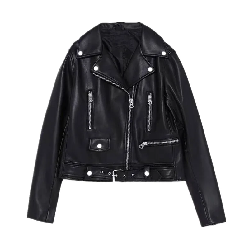 

On18 2019 Autumn New Style Two-color Faux Leather Driver Slim Fit Jacket Leather Coat
