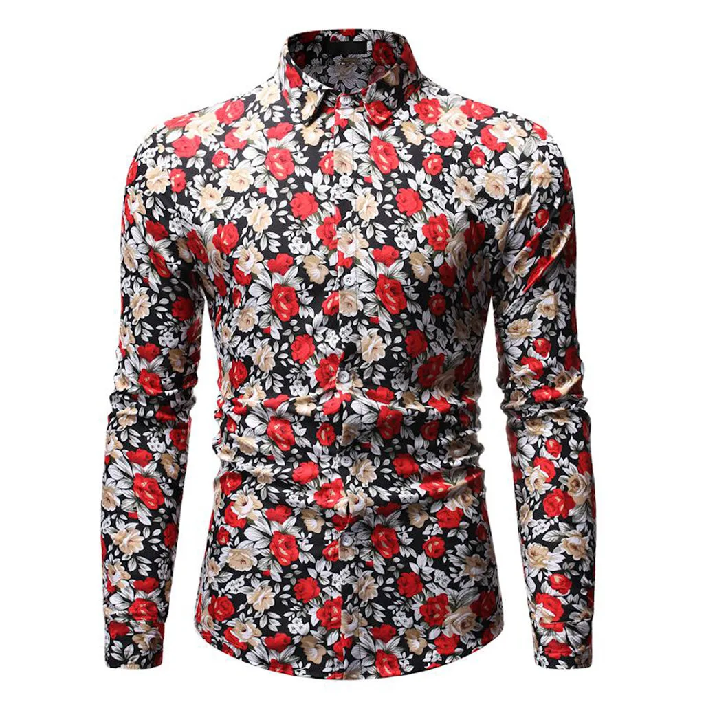 Black Модные мужские рубашки camisa Гавайский стиль мужские блузки Топ Досуг Печать с длинными рукавами рубашка Мужская Уличная мужские рубашки - Цвет: Black