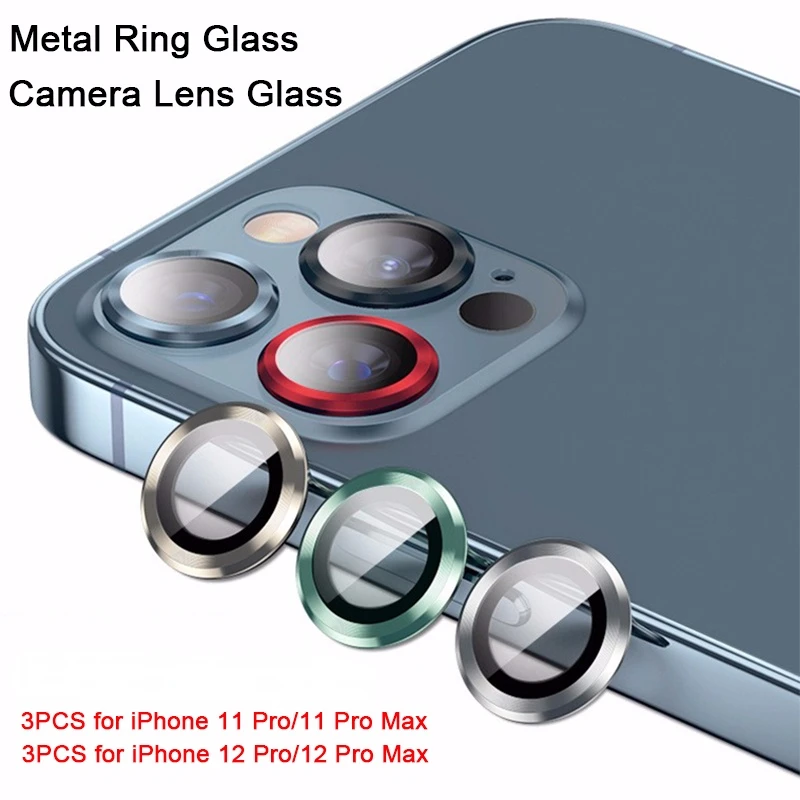 3pcs Alloy Metal Ring Camera Lens Cover Glass For Iphone 12 Pro Max