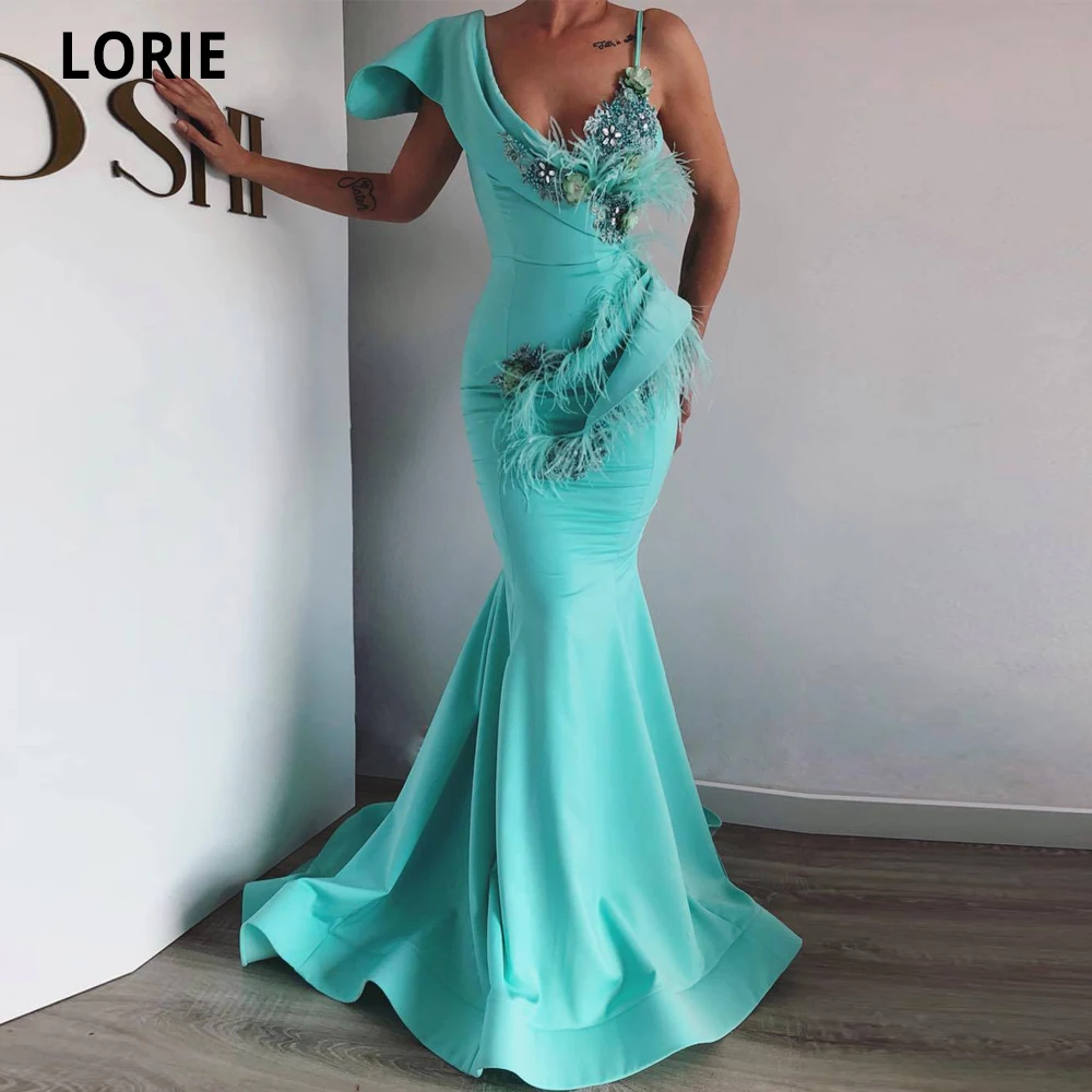 

Вечерние платья-русалки LORIE на одно плечо, официальное длинное платье знаменитости с аппликацией и бисером и перьями, 2021