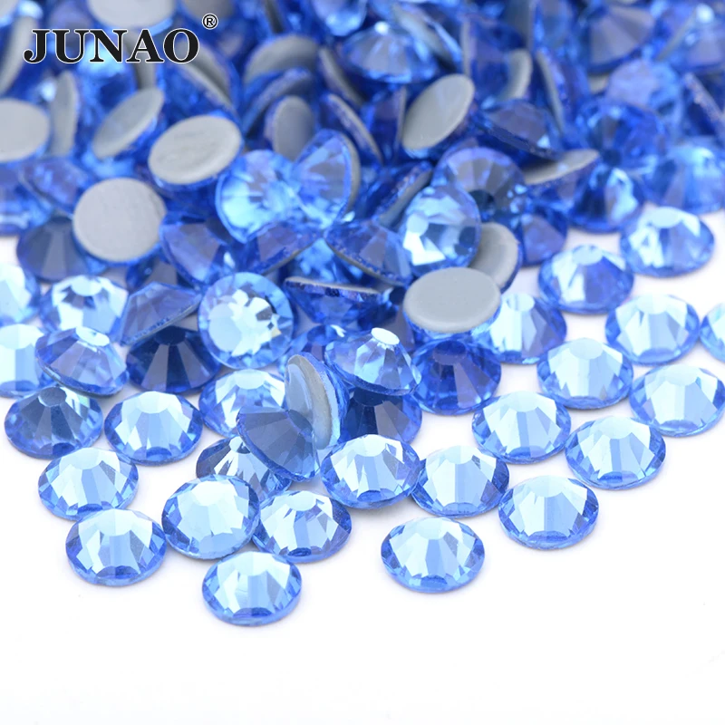 JUNAO SS 6 10 16 20 30 Wholesale AB Crystals Hot Fix Glass Rhinestone Flatback Iron On Strass In Bulk Hotfix Crystal Stones