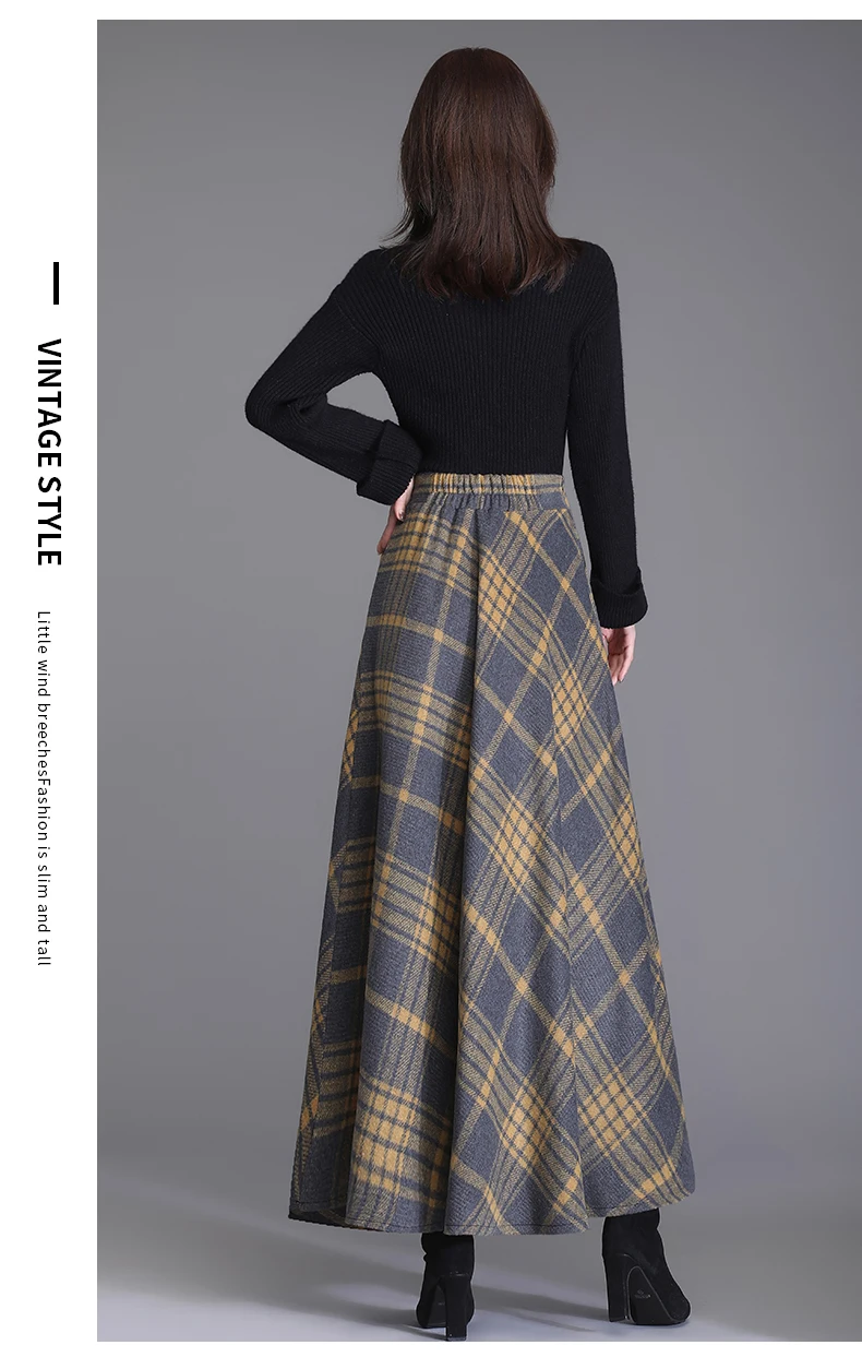 nike tennis skirt High Waist Woolen plaid Skirts Vintage Autumn Winter Warm Women's Midi Skirts Female Fashion Casual Long Streetwear 2022 maxi skirts for women