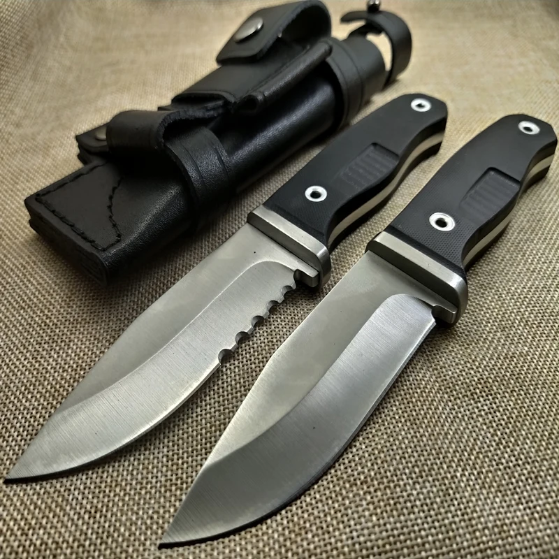 Online Cuchillo de hoja fija afilada 60vc cuchilla G10 cuchillos de mango Camping supervivencia caza cuchillo de bolsillo herramientas de cuchillo táctico + Funda de cuero