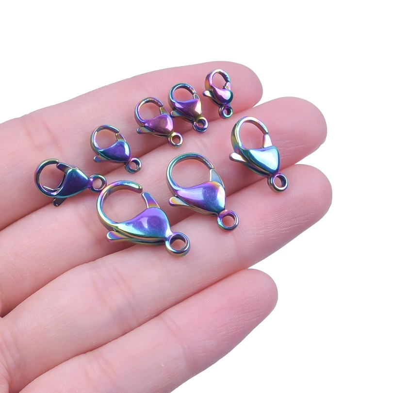 1set Lobster Clasp For Bracelet Anklet DIY Jewelry Findings Plastic Box 9-19mm Rainbow Color Stainless Steel Lobster Clasp Hooks