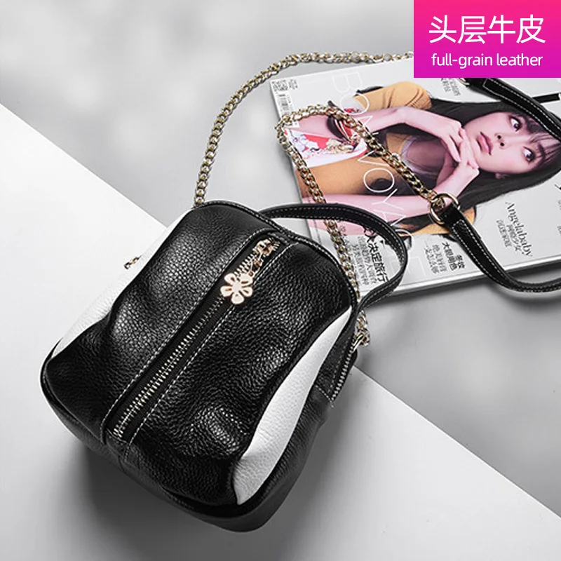 

Fashion Trendy Bag First Layer WOMEN'S Cow Leather Bag Genuine Leather Women's Bag Shoulder Bag Oblique Bag Chain Bag Handbag