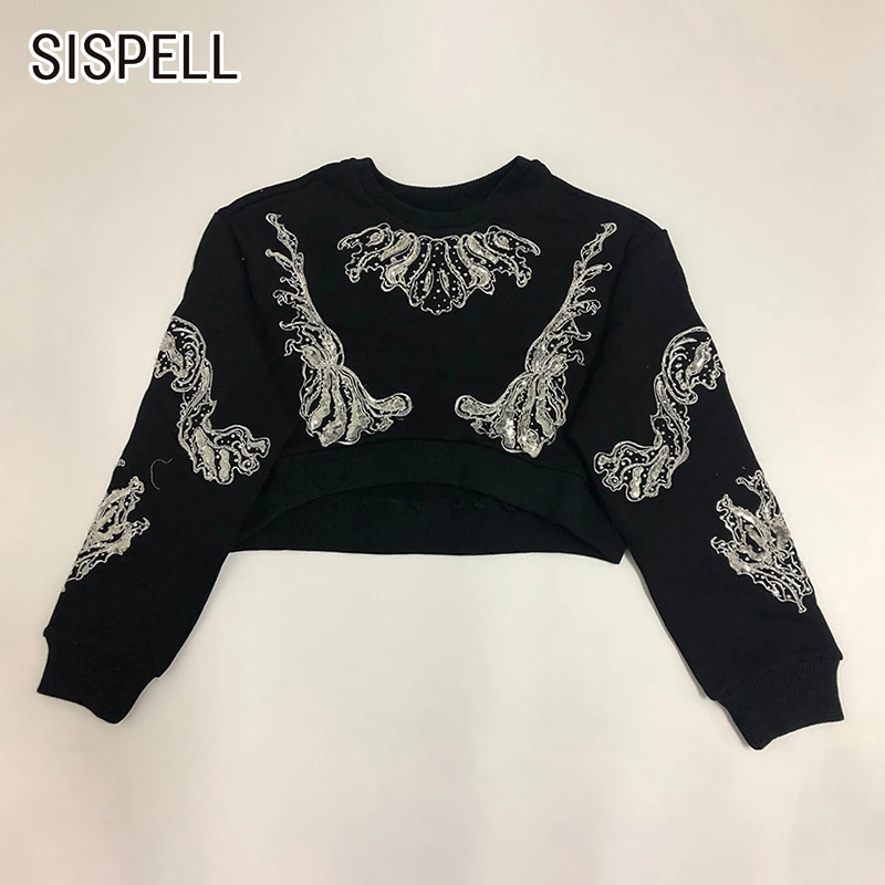 SISPELL вышивка лоскутное толстовки с алмазным рисунком для женщин с круглым вырезом длинным рукавом Осенние Пуловеры Женская модная одежда Tide