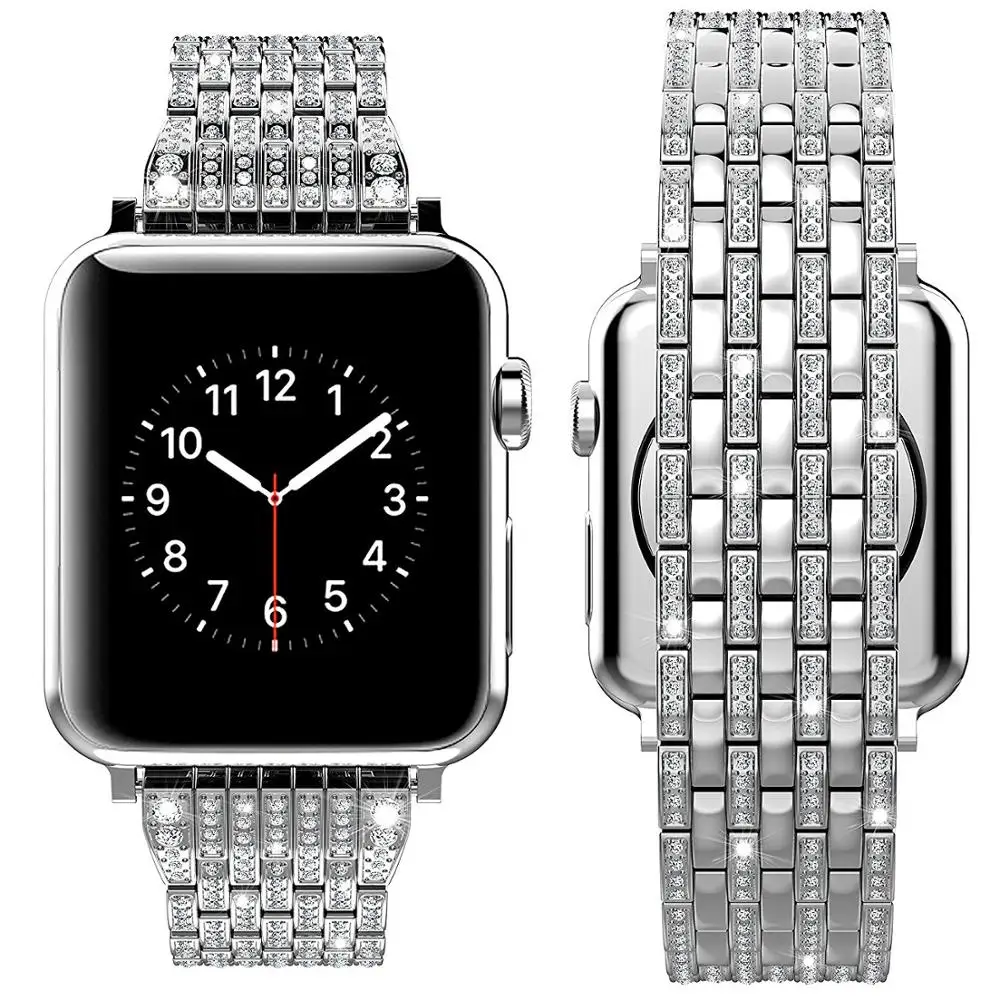 Нержавеющая сталь семь ремней Алмазный ремешок для Apple Watch серии 5 4 3 2 1 42 мм 38 40 44