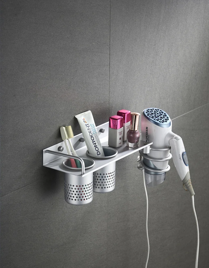 Cross Border Consignment Alumimum Hair Dryer Rack Hole Punched Bathroom Pendant Multi-functional Storage Shelf Manufacturers Who