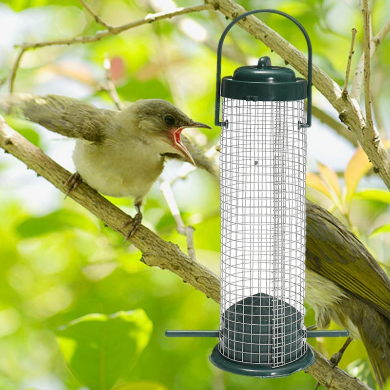 Alimentador de pájaro verde para exteriores, percha de plástico para semillas de cacahuete, frutos secos, suministros de aves, alimentador de pie