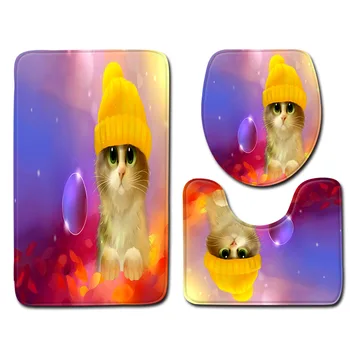 

Zeegle Cat Pattern Bathroom Mat Set Toilet Entrance Doormat Bathroom Decoration Rug Microfiber Pedestal Rug Lid Toilet Cover