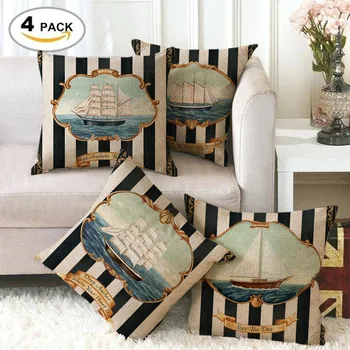

Sailing Nautical Element Cushion Cover Cartoon Modern Linen Encryption Fine Linen Pillowcase Home Decoration Accessories