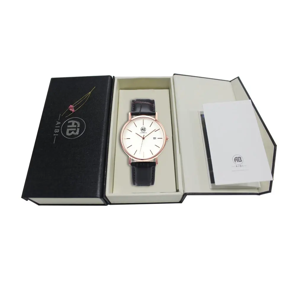 

Luxury Couple Watches with Gift Box PU Leather Strap 3ATM Waterproof Analog Quartz Watch Business Casual Watch for Lover's Black