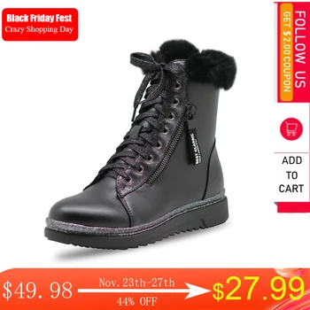 

Apakowa Girls Winter Boots Genuine Leather Snow Boots Kids with Wool Fur Lined Waterproof Classic Ankle Boots for Children Shoes