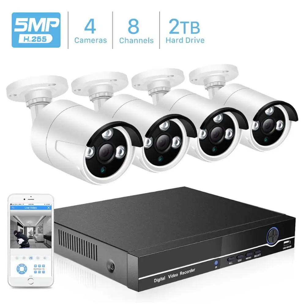Комплект камеры видеонаблюдения BESDER 8CH POE IP камера H.265 5MP ИК наружная