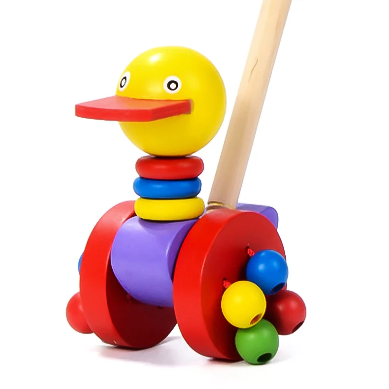 amazing  Kids Wooden Toys Baby Walker Baby First Steps Car Toddler Trolley Single Rod Stroller Cartoon Anima