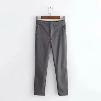 

2020 Women Elastic High Waist Slim Office Lady Suit Ankle Pencil Pants Gray Black High Quality