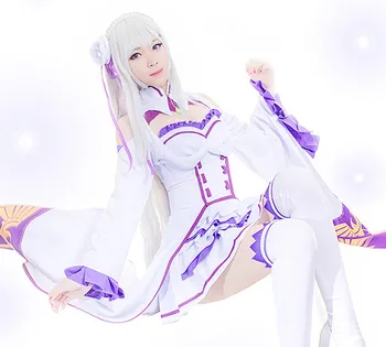 

Emilia Re:zero Kara Hajimeru Isekai Seikatsu Life In a Different World Ram Rem Cosplay Costume Maid Dress Halloween Costume