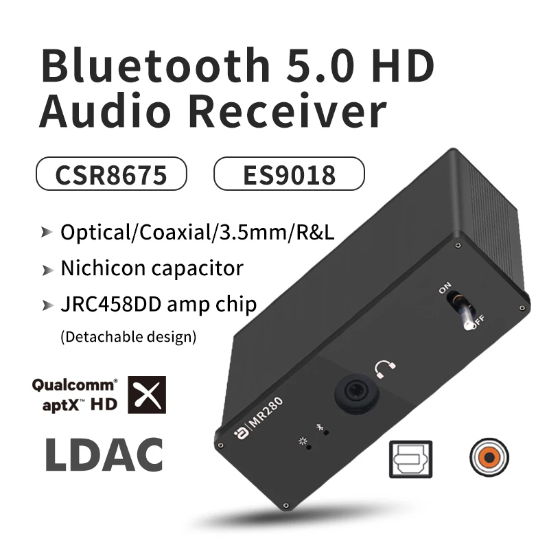 Hi-Res DAC Bluetooth 5.0 Audio Receiver LDAC aptX HD Lossless CSR8675 ES9018 JRC4580DD Coaxial Optical Wireless Adapter Decoder