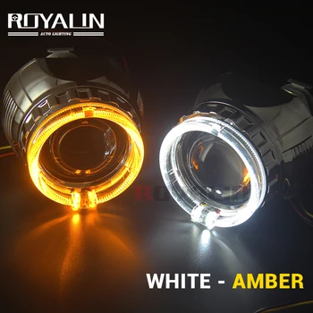 

ROYALIN W2 Bi Xenon H1 Projector Lens 2.5 Mini Halogen Lens LED Angel Eyes Halo Rings Shrouds White Yellow DRL Turn Sign Light