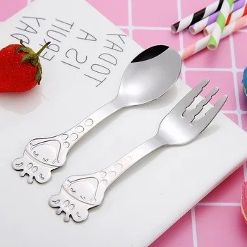 

Stainless Steel Children Cutlery Set Giraffe Handle Dessert Spoon Fruit Salad Fork Ice Cream Scoop Flatware Set WB421