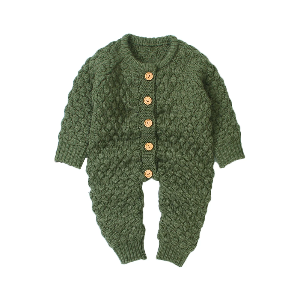 Dark Green Весенне-осенняя одежда для малышей, одежда для маленьких мальчиков и девочек, вязаный Одноцветный комбинезон с чешуей, комбинезон с длинными рукавами, свитер, наряд - Цвет: Dark Green