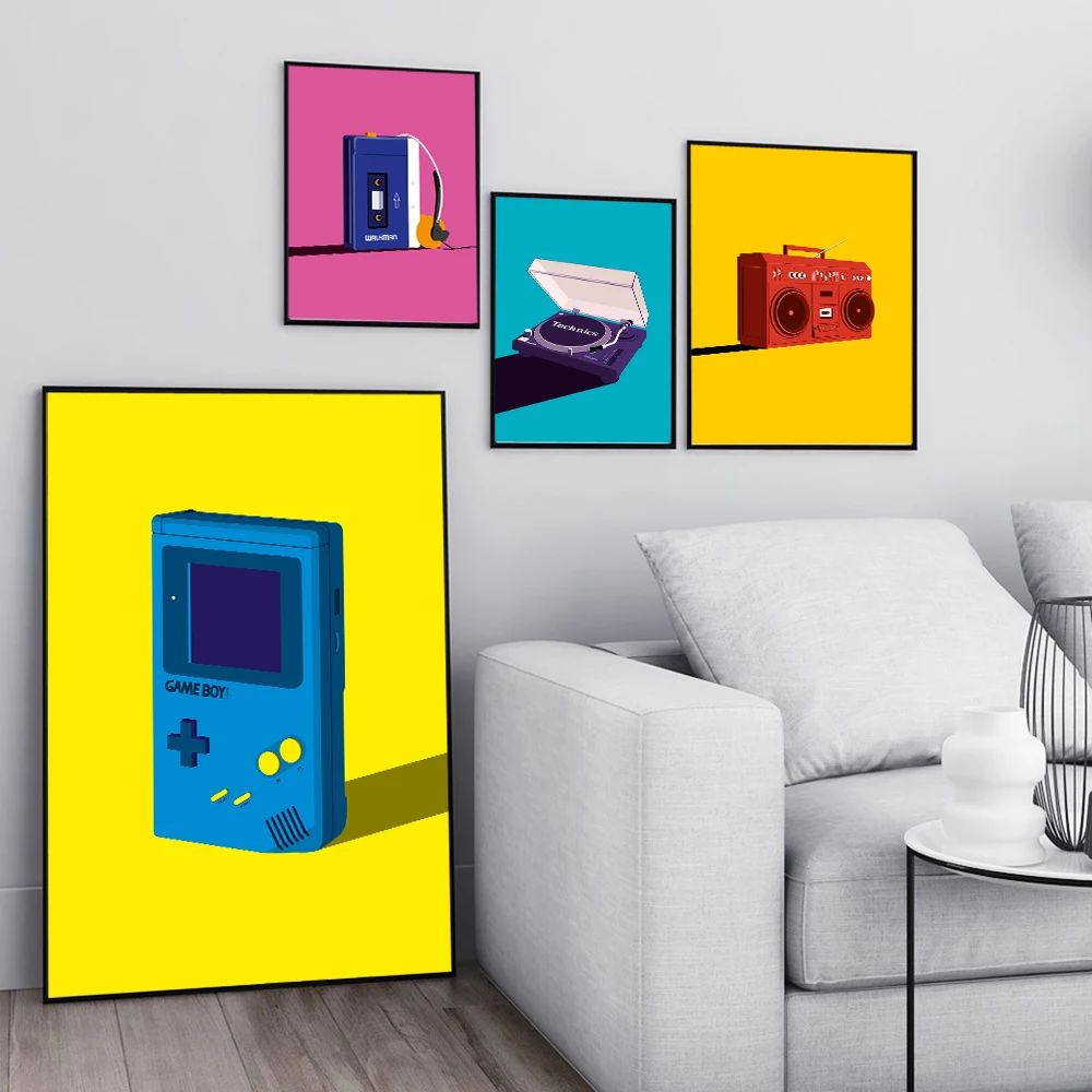 Retro Walkman Record Deck Poster Cassette Player Pop Art Stampe Musica Su Tela Pittura Modern Boombox Game Boy Room Wall Decor