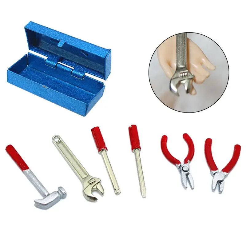 6Pcs Tools Mini Hammer Wrench Screwdriver Scissors Toy 1:12 Dollhouse Accesory