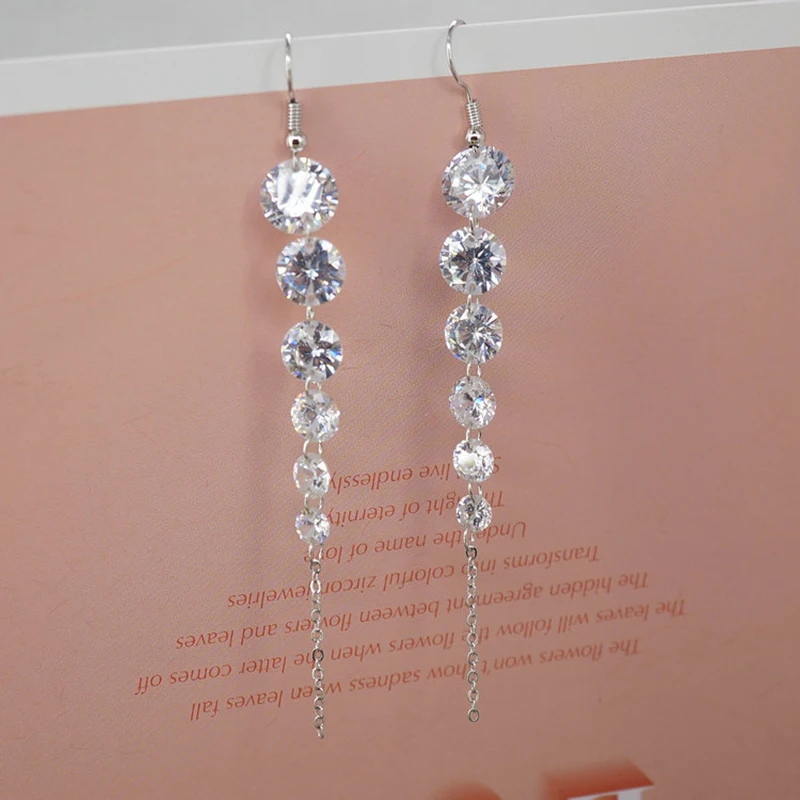 Bling AAA циркониевый камень CZ Висячие серьги для женщин Роскошные невесты Золото Серебро Цвет Длинные Серьги Brincos Bijoux Свадебные ювелирные изделия