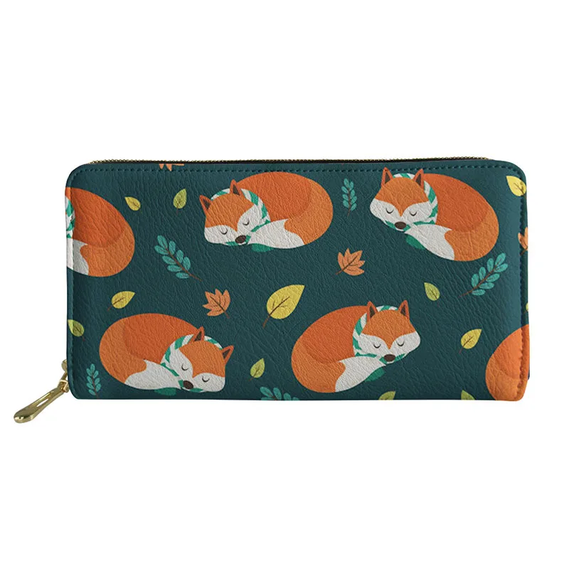 Sleep Fox Green Scarf Print Zip Portafogli Donna Money Bag Ladies Borsa Lunga In Pelle Portafoglio Casual Porta Carte Di Credito Pochette