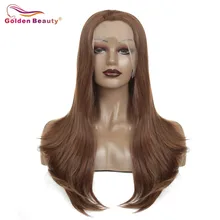 Парики из синтетического кружева спереди для женщин длинные прямые коричневый парик афро-американский косплей парик Термостойкое волокно золотой красоты