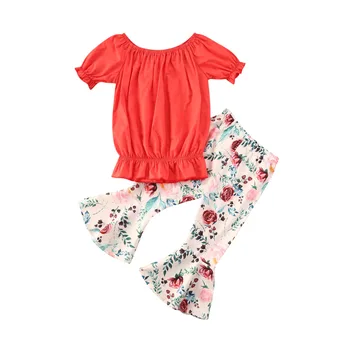 

2-7Y Toddler Baby Kid Girls Flower Clothes Set Ruffles T shirt Tops Floral Flare Pants Outfits Summer Children Costumes