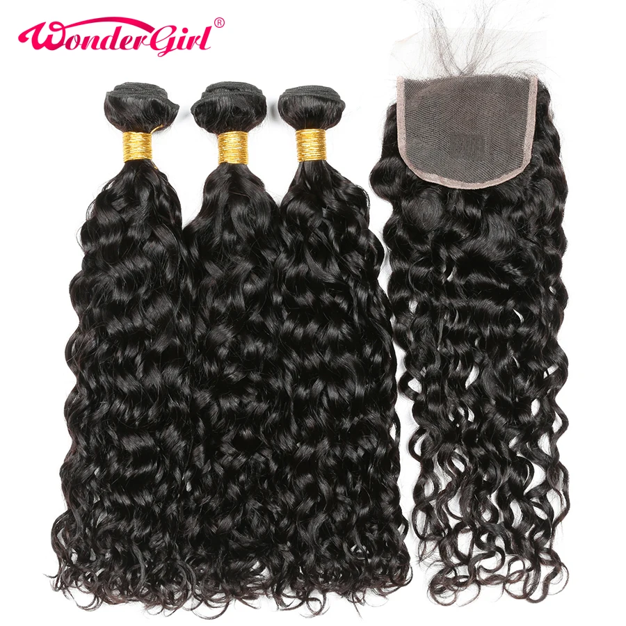 Water-Wave-Bundles Closure Malaysian with Remy No-Tangle Wonder Girl