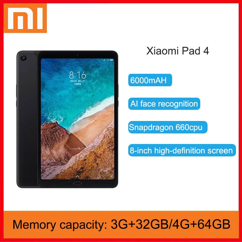 Xiaomi Tableta Original Mi Pad 4, 32GB/64GB, CPU Snapdragon 660 AIE, pantalla 16:10 de 8,0 pulgadas, cámara de 13MP, Bluetooth 5,0, batería de 6000mAh