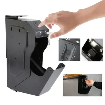 

Weapon Safe Box Weapon Fingerprint Lock Safe Box Under Desk Handgun Holder Quick Access with Spare Keys