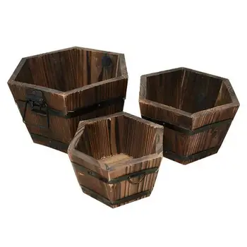 

3 Pcs Vintage Wooden Flower Pots Balcony Planting Bucket Barrels Plant Flower Tub Boxes Container Home Garden Decoration