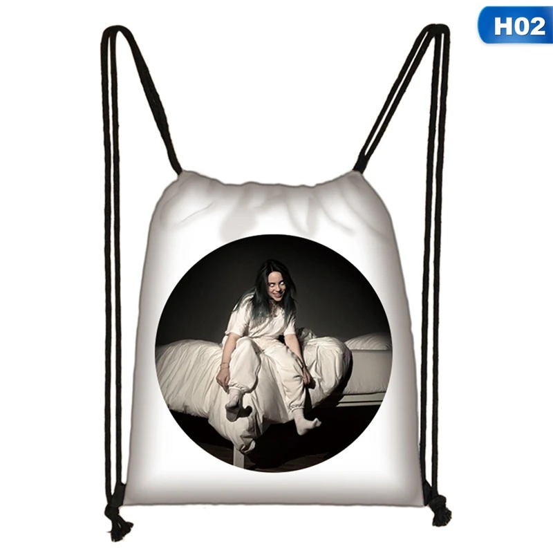 Хит, модная сумка на шнурке с принтом Billie Eilish для девочек, вместительный рюкзак для путешествий, мягкий рюкзак для леди, пляжа, Mochila - Цвет: BG4745H02
