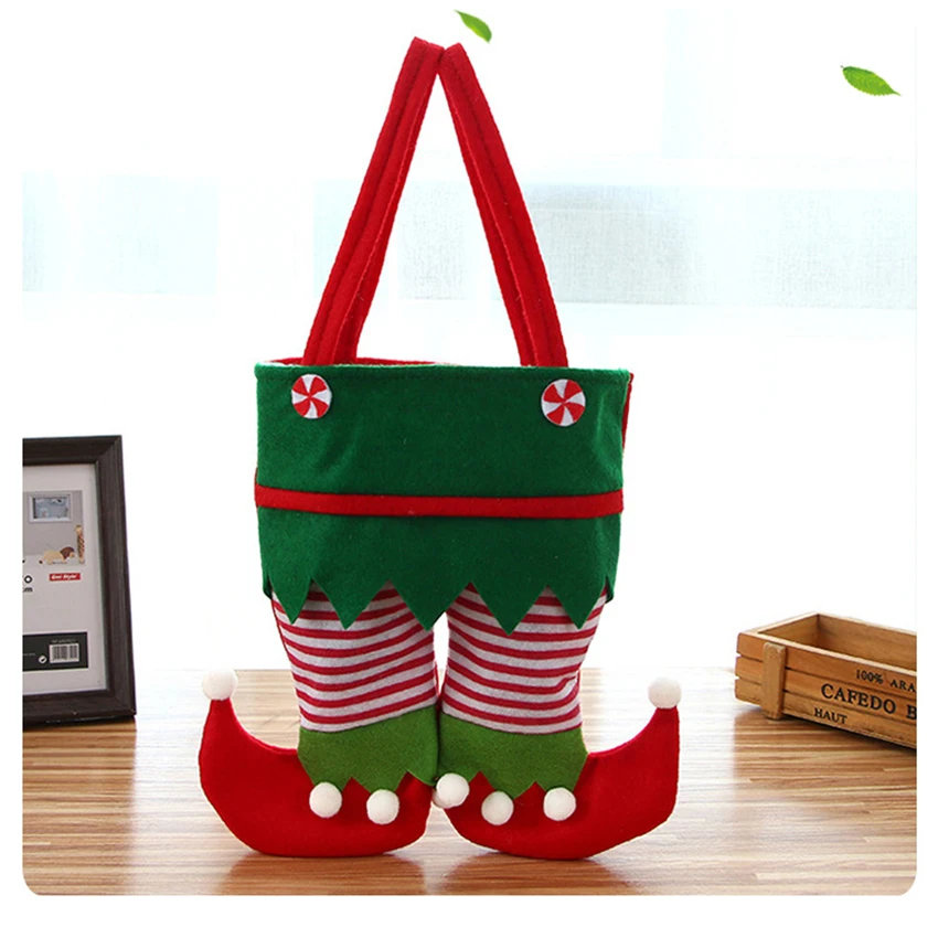 Flannel Pants Candy Treat Bag Reusable Christmas Gift Bags Cookie Packaging Handbag Christmas Holiday Shopping Storage Bag