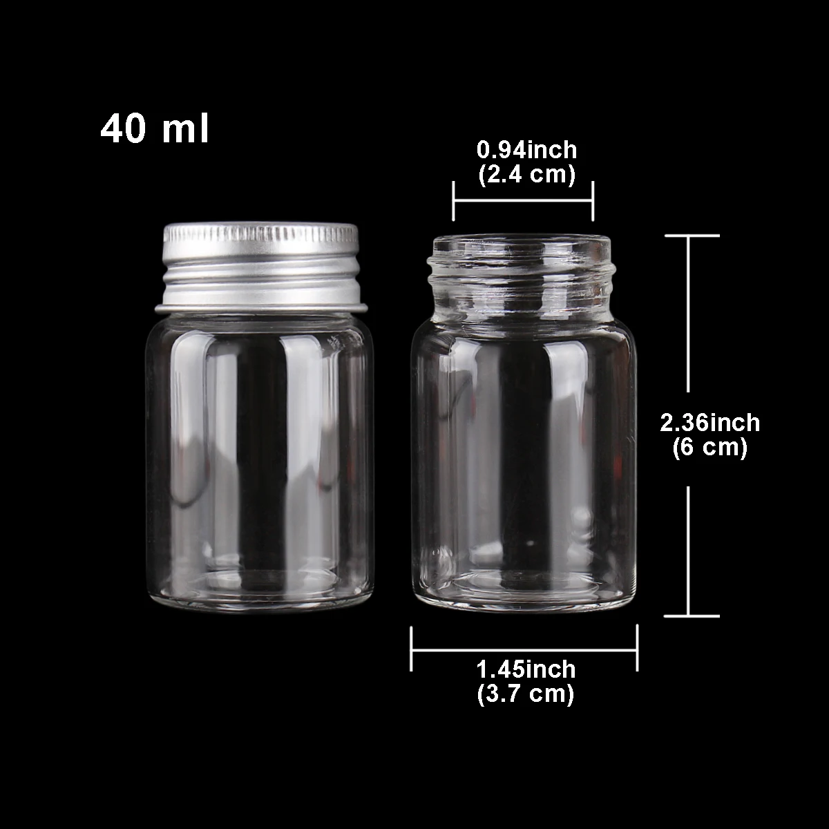 3pcs 40ml 37*60mm Glass Bottles with Aluminum Lids Spice Jars Storage Bottles Pill Container Potion Bottles For Wedding Favors 2