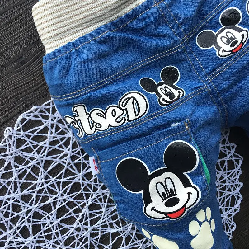 Cartoon Baby Boy Clothes Denim Pants Elastic Waist Casual Printed Toddler Pants Girls Trousers Children's Jeans for 2-4T Unisex