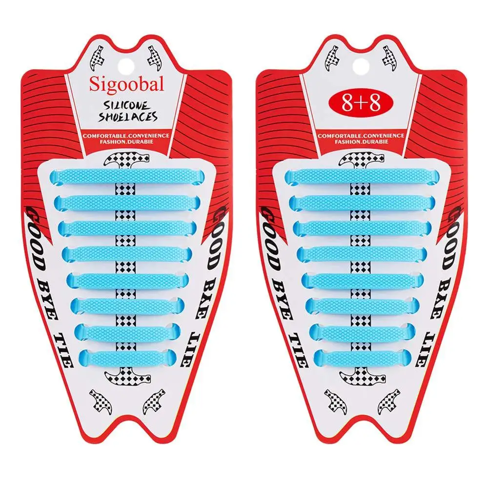 Эластичные шнурки, силиконовые шнурки для обуви, без шнурков, практичный и удобный, для мужчин и женщин, ленивые шнурки, с пряжкой, для отдыха, спорта, плоские шнурки - Цвет: 16pcs-Sky blue