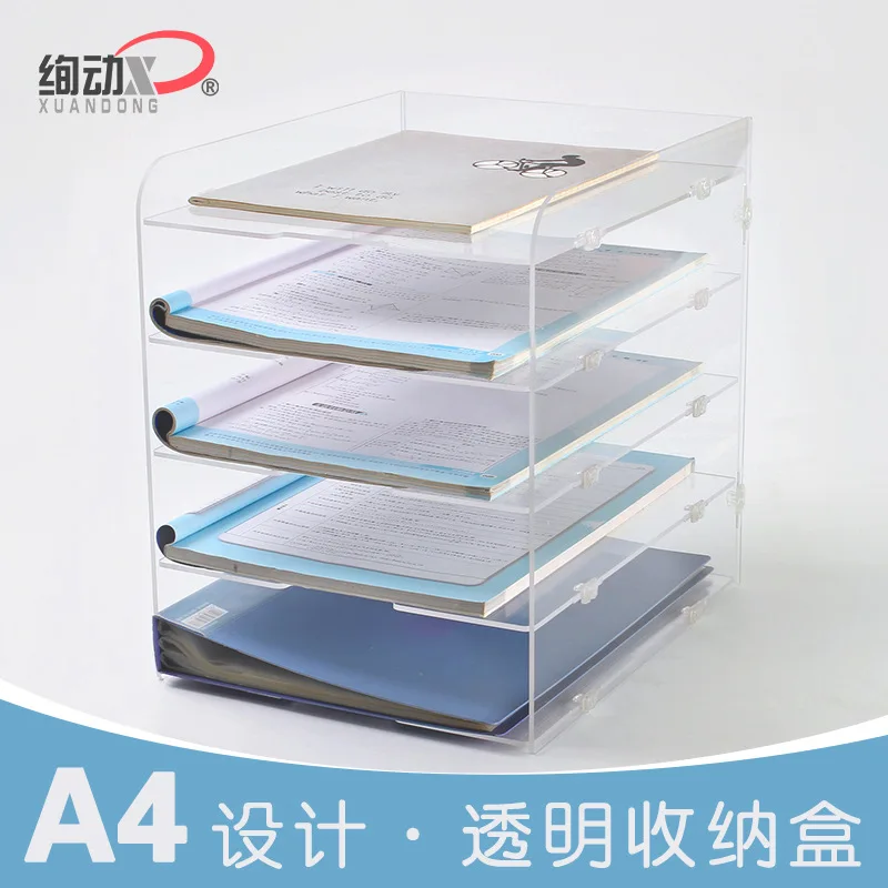 

Office Storage Box Acrylic File Cabinet A4 Multilayer File Rack Desktop Transparent File Storage Rack