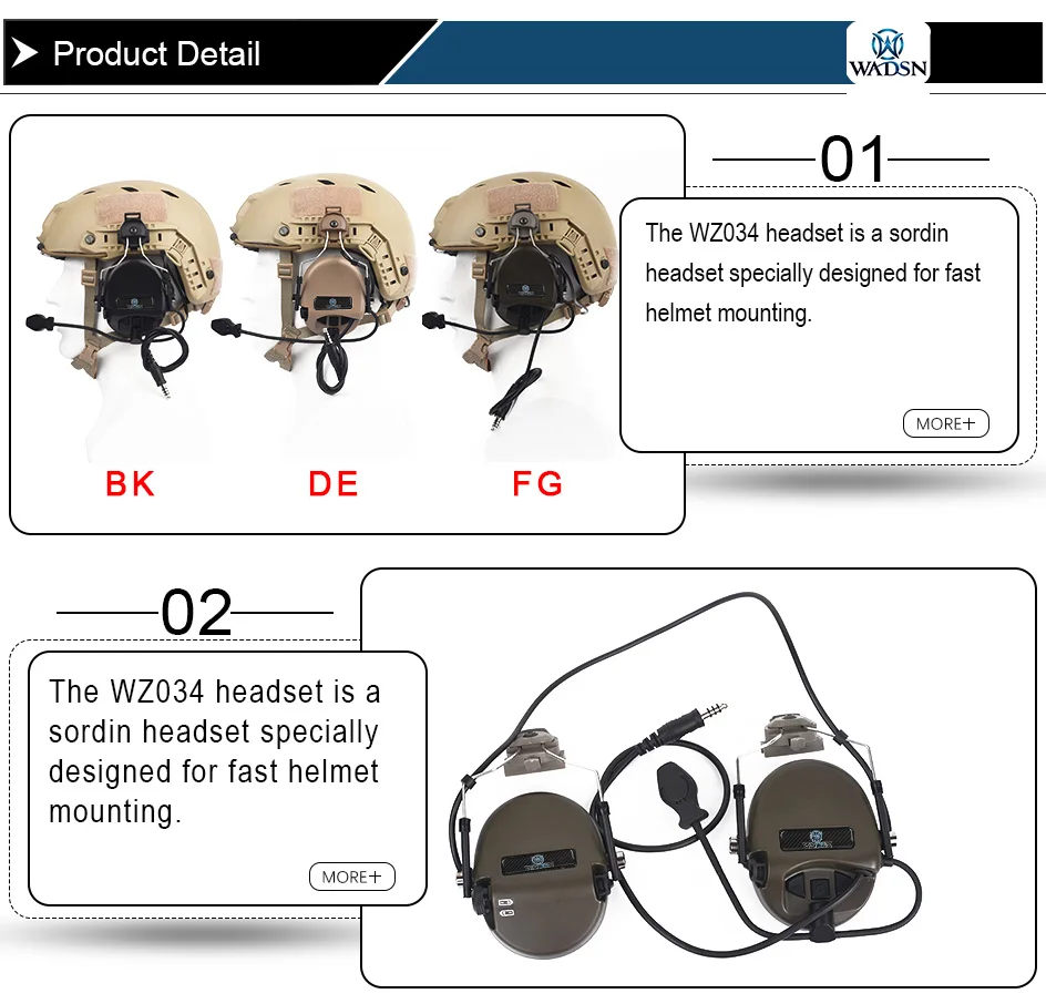 WADSN softair Тактический шлем гарнитура sordin страйкбол наушники активный Шумоподавление для TAST крепление WZ034
