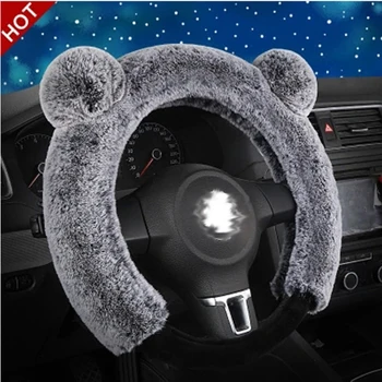 

Winter Cartoon Steering Wheel Cover Plush Fur Car Steering-Wheel Covers Auto Wheel Universal Size Cute Car Accessories for girls