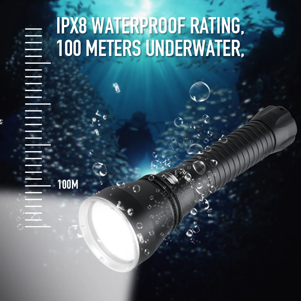  BORUiT XHP70.2 LED Yellow/White Light 4000LM Scuba Diving Flashlight Underwater 100M 26650 Torch Hi - 4000185841211