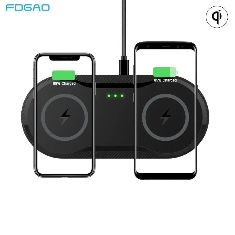 FDGAO двойное сиденье Qi Беспроводное зарядное устройство для iPhone 11 Pro XS Max XR X для samsung S9 S10 Note 10 Беспроводная зарядная док-станция